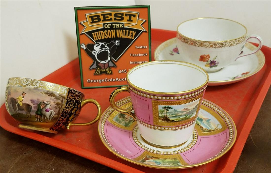 TRAY 19th c. TEA CUPS-KPM, MEISSEN CUP, ETC. (1 of 2)