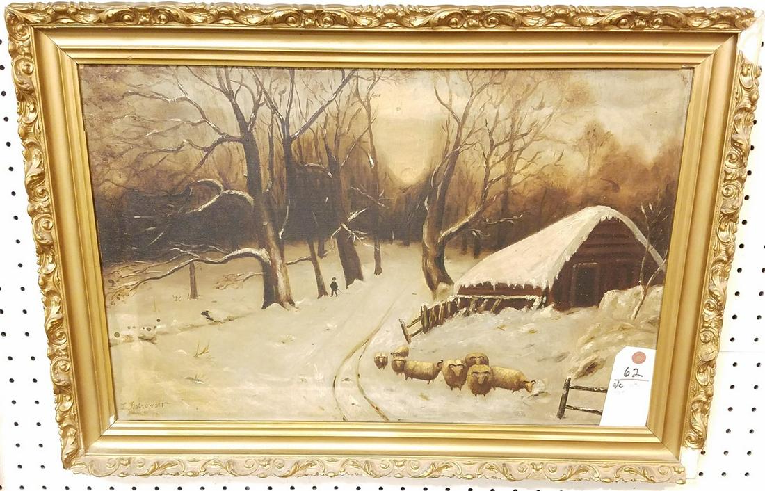 FRAMED O/C WINTER LANDSCAPE, SGND, L. PIOTRWOKT, 15.5" (1 of 3)