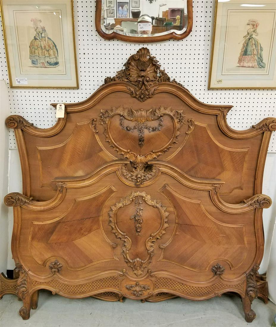 c.1915 CONTINENTAL CARVED MAHOG. FULL SIZE BED, 67"H W/ (1 of 1)