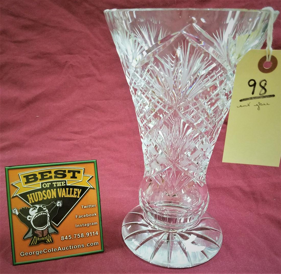 CUT GLASS VASE, 9.75": CUT GLASS VASE, 9.75"
