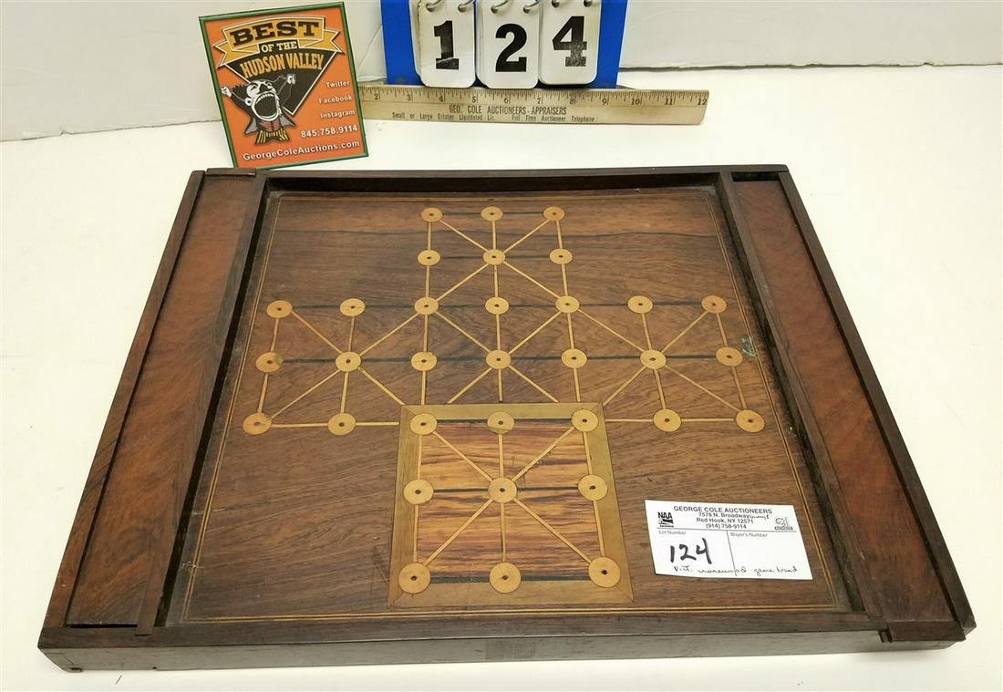 VICT. ROSEWOOD GAME BOARD W/ INLAY, 16" X 12.75" X: VICT. ROSEWOOD GAME BOARD W/ INLAY, 16" X 12.75" X 1.25"