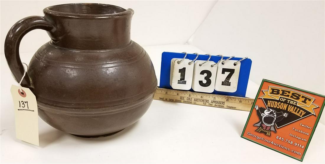 TIN GLAZE STONEWARE PITCHER (1 of 2)