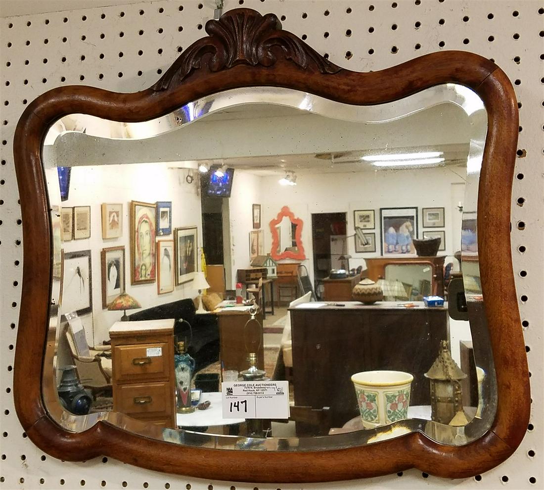 MAHOG. FRAMED BEVELLED MIRROR, 20" X 22" (1 of 1)