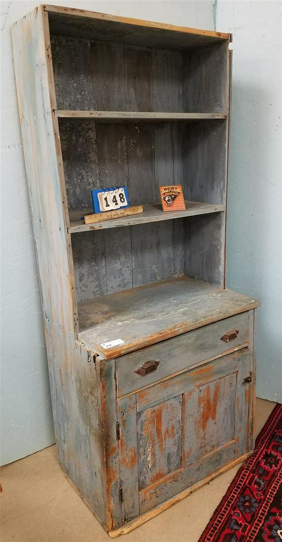 BLUE STEP BACK CUPBOARD, 68.5"H X 29"W X 19"D (1 of 2)