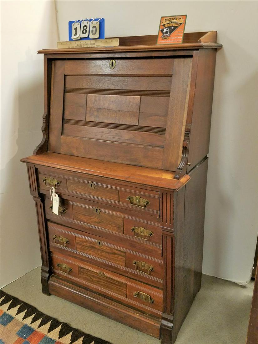 VICT. WALNUT FALL FRONT DESK, 47.5"H X 29"W X 16.75"D (1 of 3)