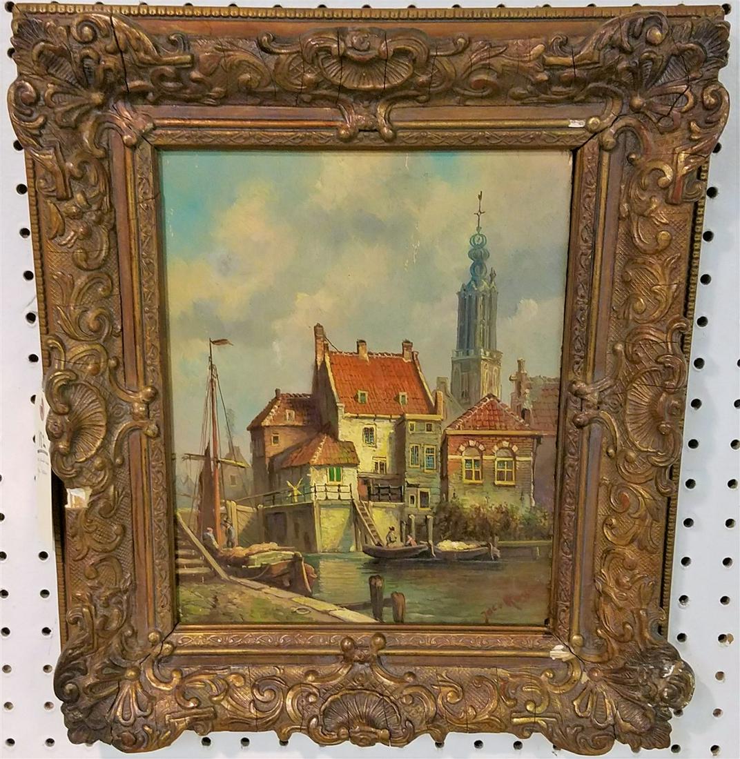 FRAMED O/PANEL DUTCH CANAL SCENE, SGND. JAC. ROSSUM (1 of 2)
