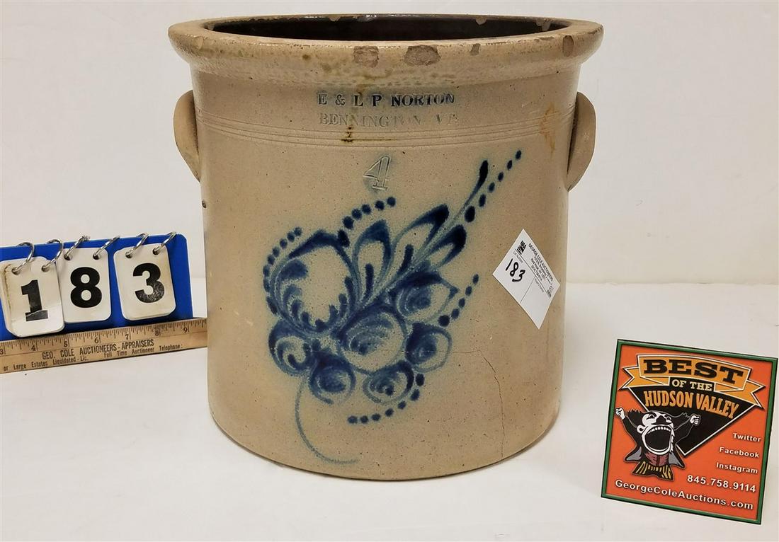 4 GAL. BLUE DEC. E+L.P. NORTON CROCK, BENNINGTON VT (1 of 4)