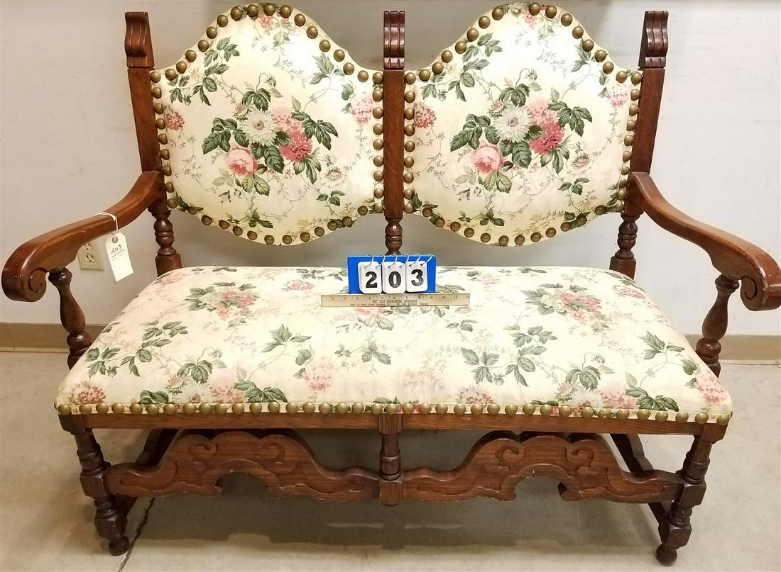 c.1910 CARVED OAK SETTEE (1 of 2)