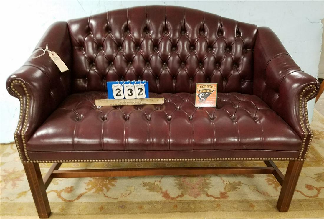 LEATHER TUFTED SETTEE, 3' X 10"L (1 of 2)