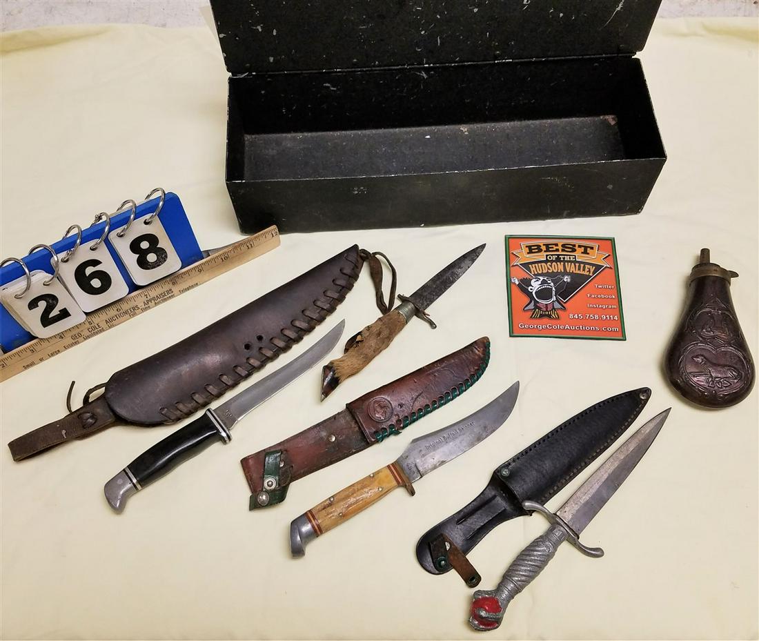COLLECTION OF 4 FIXED BLADE KNIVES, 3 W/ SHEATH, + (1 of 1)