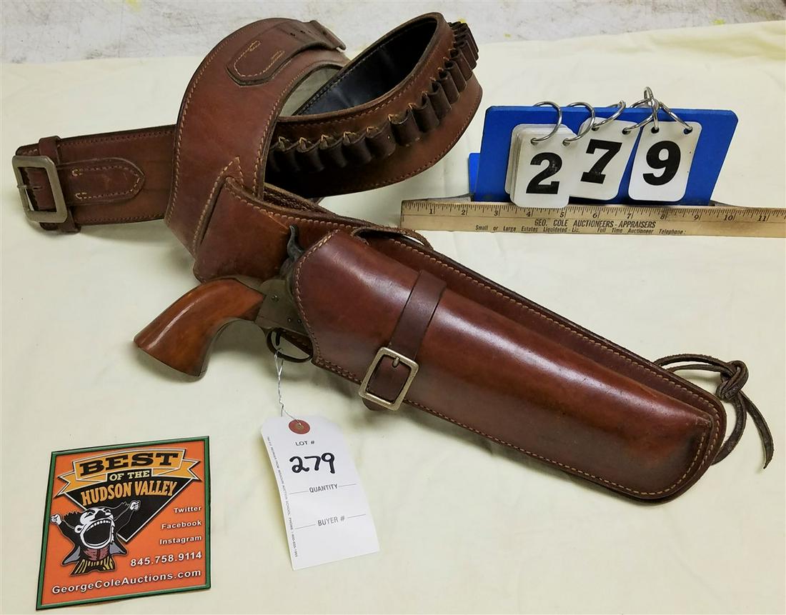 NAVY ARMSCO CAP & BALL REVOLVER, 44CAL SN 1433: NAVY ARMSCO CAP & BALL REVOLVER, 44CAL SN 1433 RIDGEFIELD NJ-ITALY, 7.25" SMOOTH BBL & CYL., W/ GEORGE LAWRENCE HOLSTER & GUN BELT - This item does NOT Require FFL Transfer. If you have questions rega