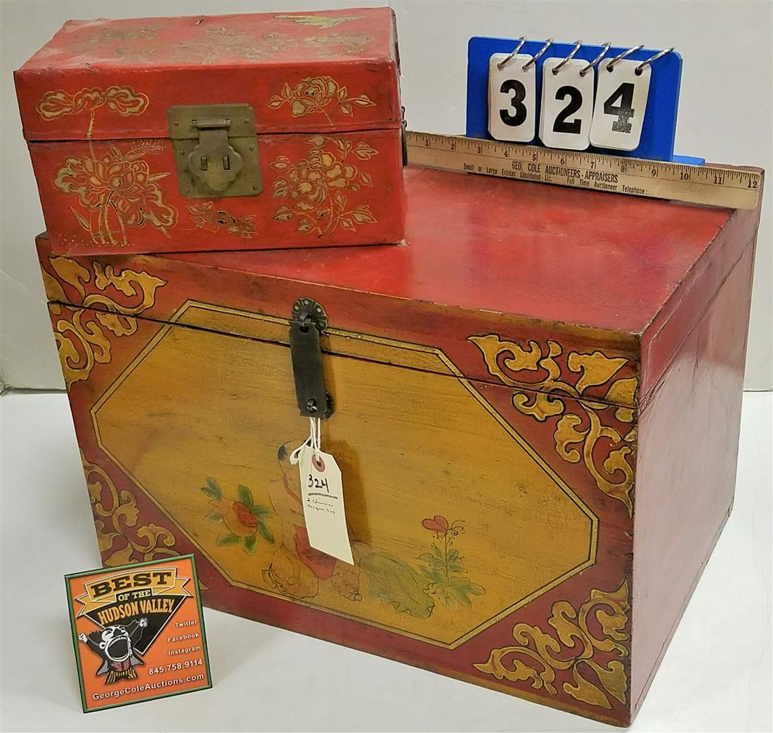 CHINESE LACQUER BOXES, 13"H X 19"W X 12.5"D + 5.5"H X (1 of 3)