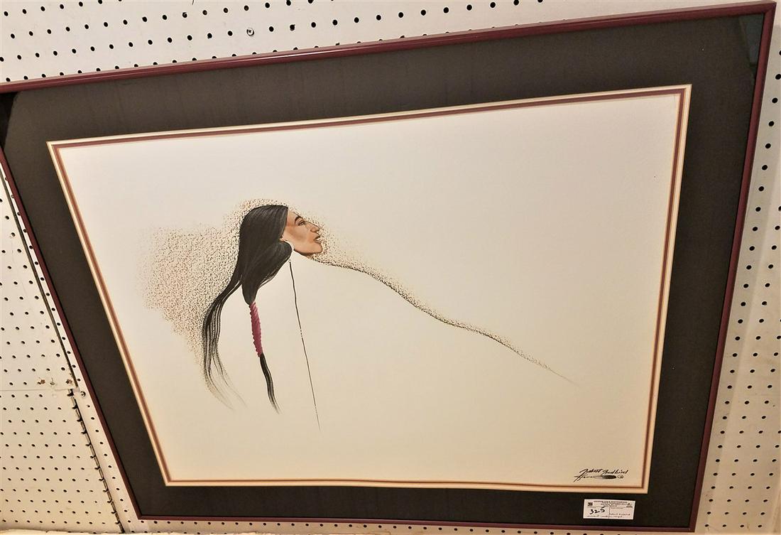 FRAMED MIXED MEDIA, SGND. ROBERT REDBIRD, 22" X 29" (1 of 2)