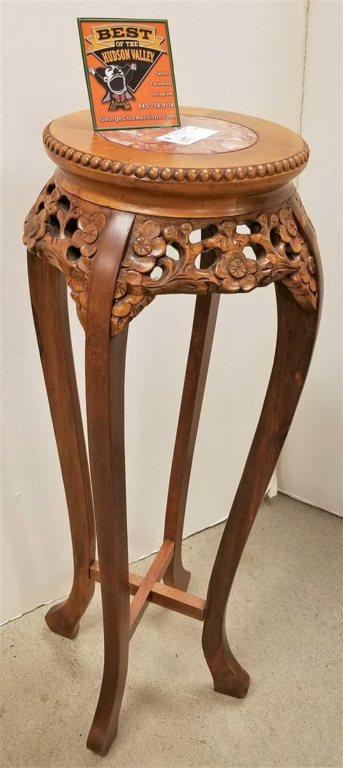 CHINESE CARVED STAND, W/ MARBLE INSERT, 36"H X 11" (1 of 3)