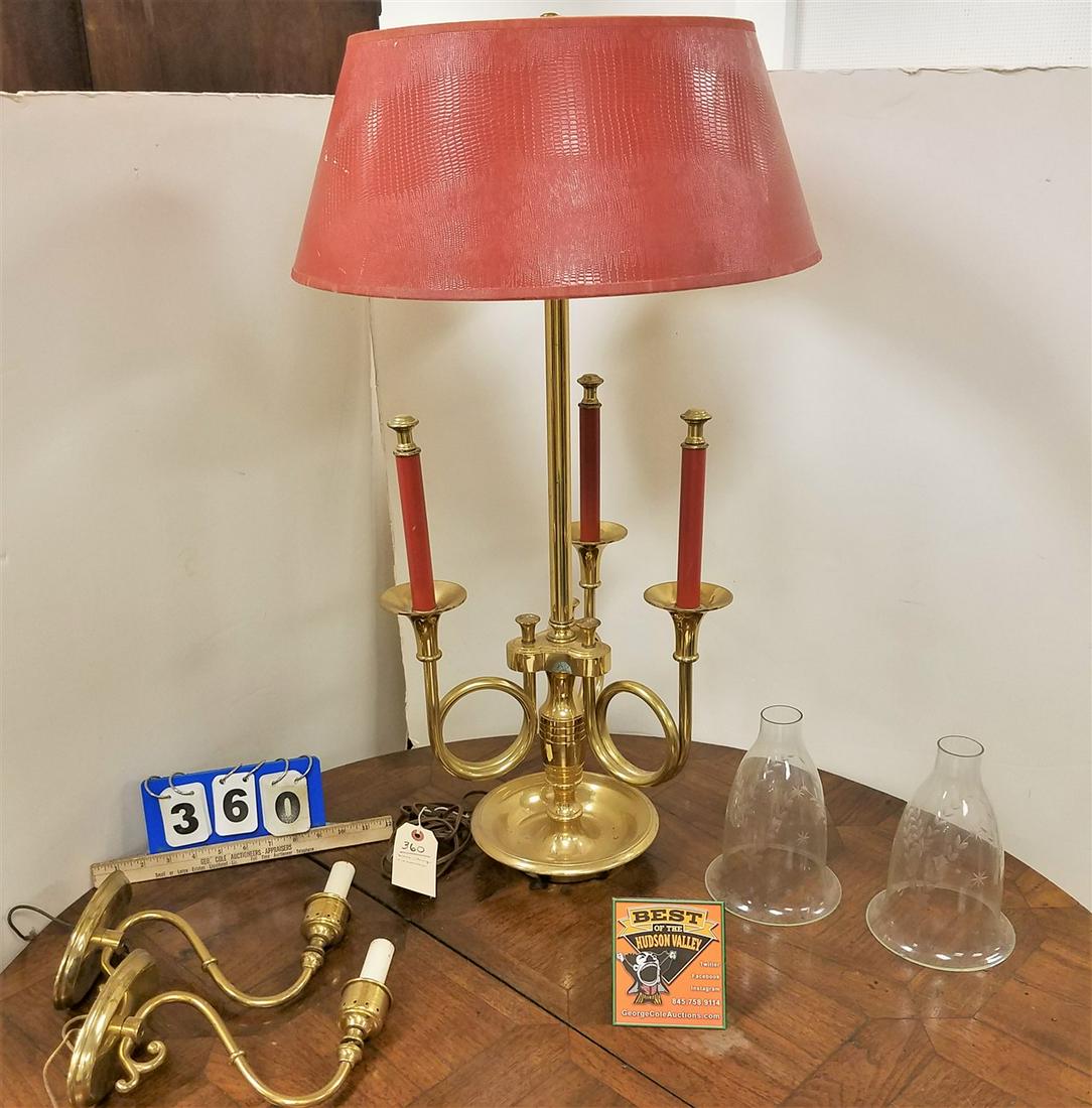 BRASS HORN LAMPS 31" W/PR. BRASS WALL SCONCES (1 of 1)