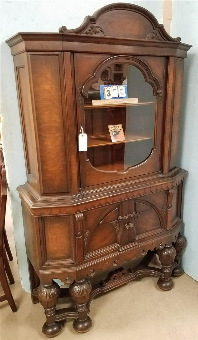 30'S JACOBEAN STYLE WALNUT CHINA CABINET, 73.5"H X 45"W (1 of 3)