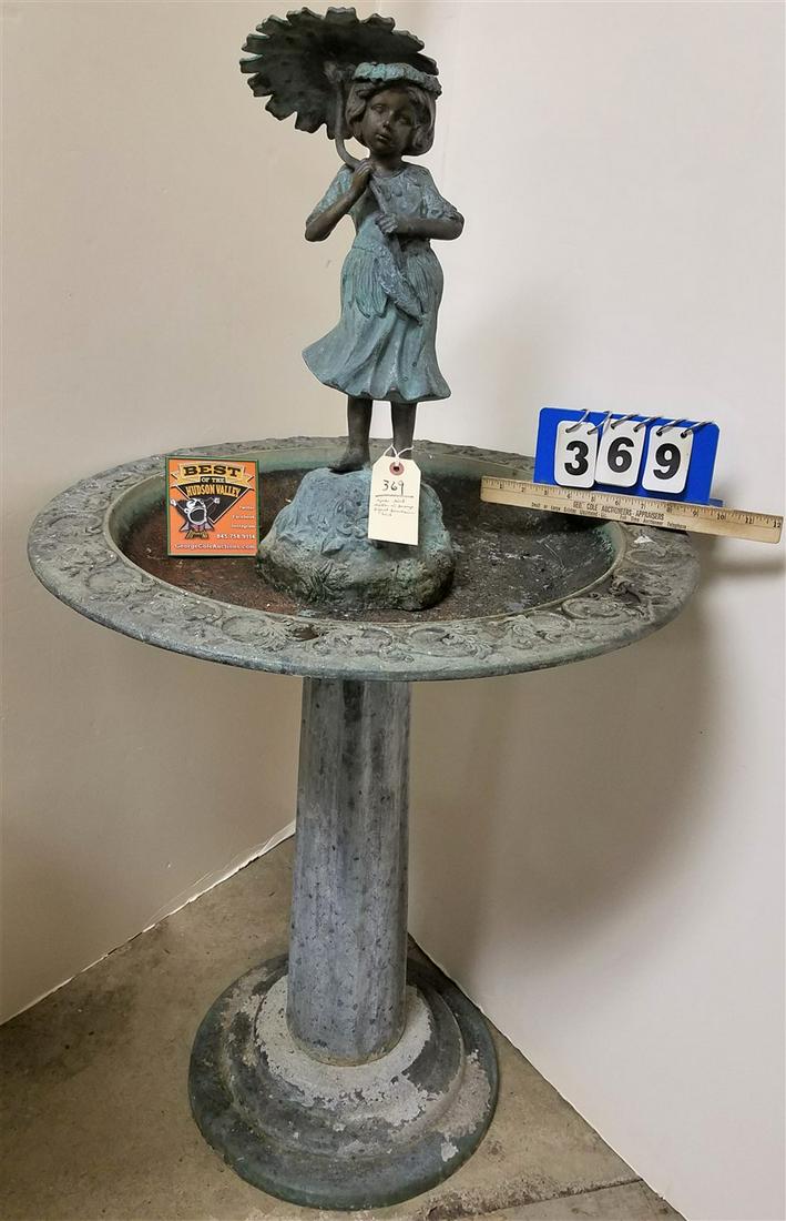 ZINC BIRD BATH W/ BRONZE FIGURAL FOUNTAIN HEAD (1 of 2)