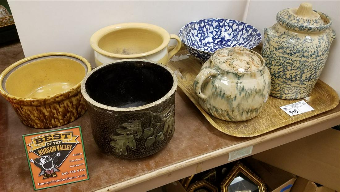 TRAY SPONGEWARE + YELLOW WARE, BOWLS, COVERED JARS, (1 of 2)