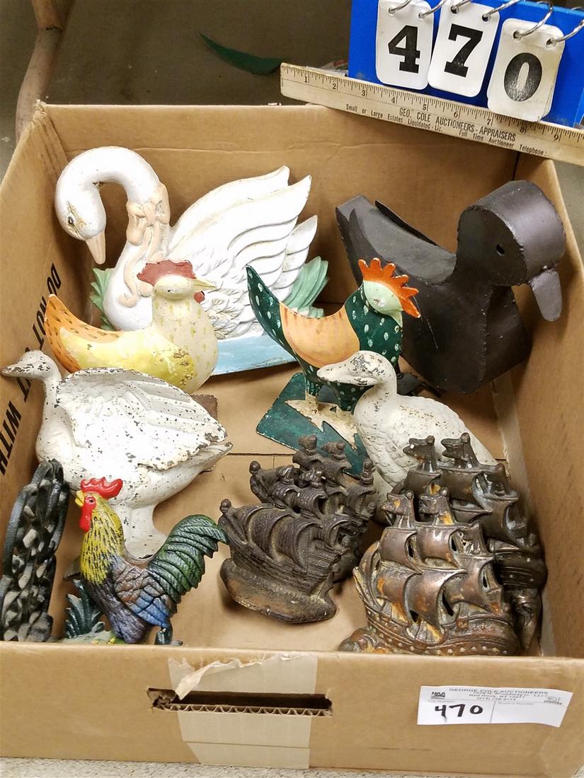 BX CAST IRON SWAN DOOR STOP, 2 GEESE, TIN CHICKENS, (1 of 1)