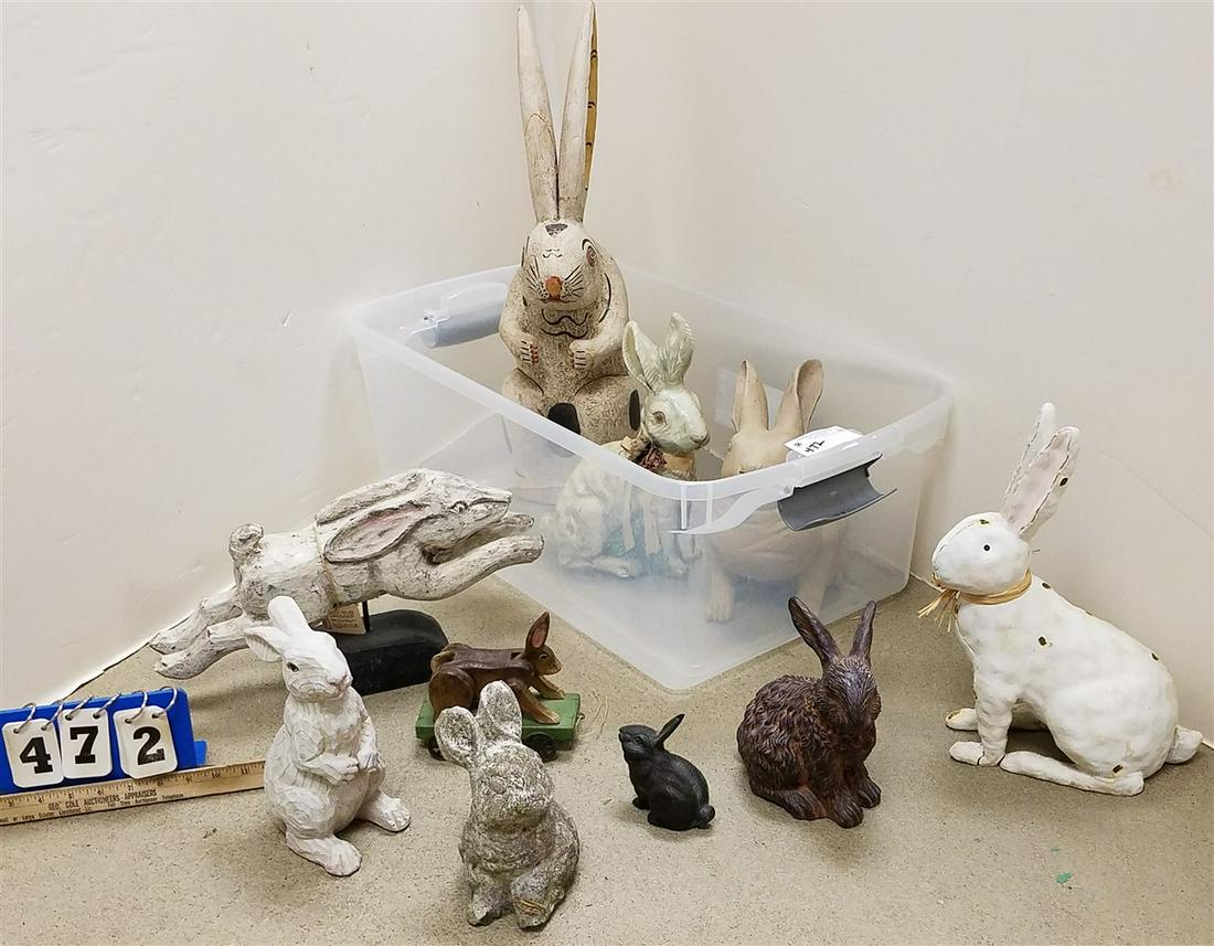 TUB RABBIT FIGURINES, WOOD, CERAMIC, ETC. (1 of 1)