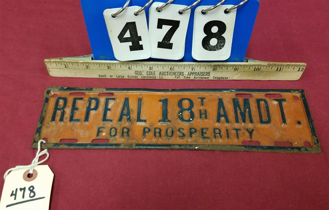 METAL SIGN, "REPEAL 18th AMENDMENT FOR PROSPERITY" (1 of 2)