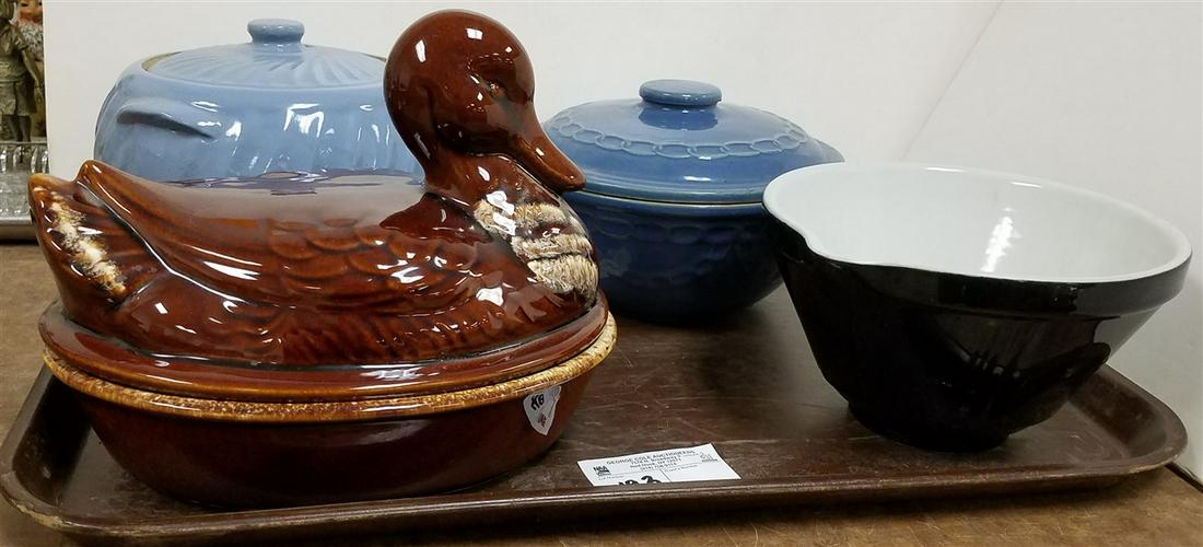 TRAY 2 COVERED POTTERY VESSELS + BATTER BOWL (1 of 1)