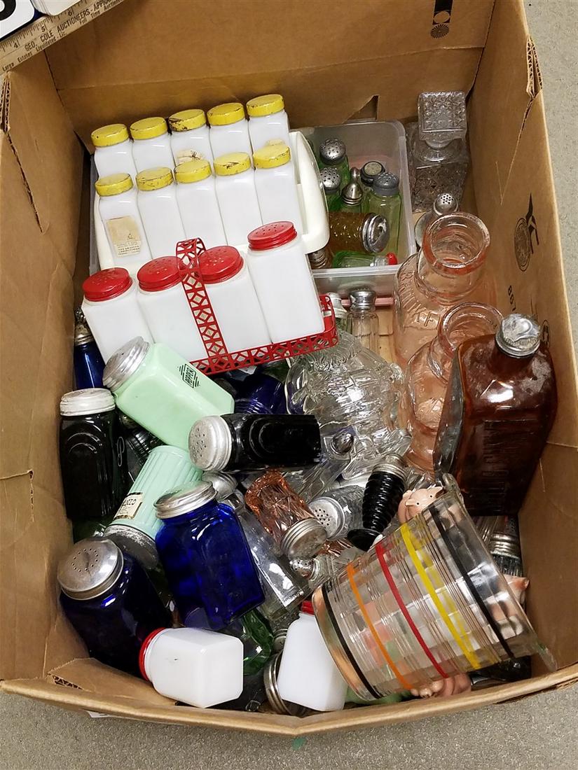 BX SALT/PEPPER SHAKERS, BOTTLES, ETC. + BOX MASON JARS (1 of 3)