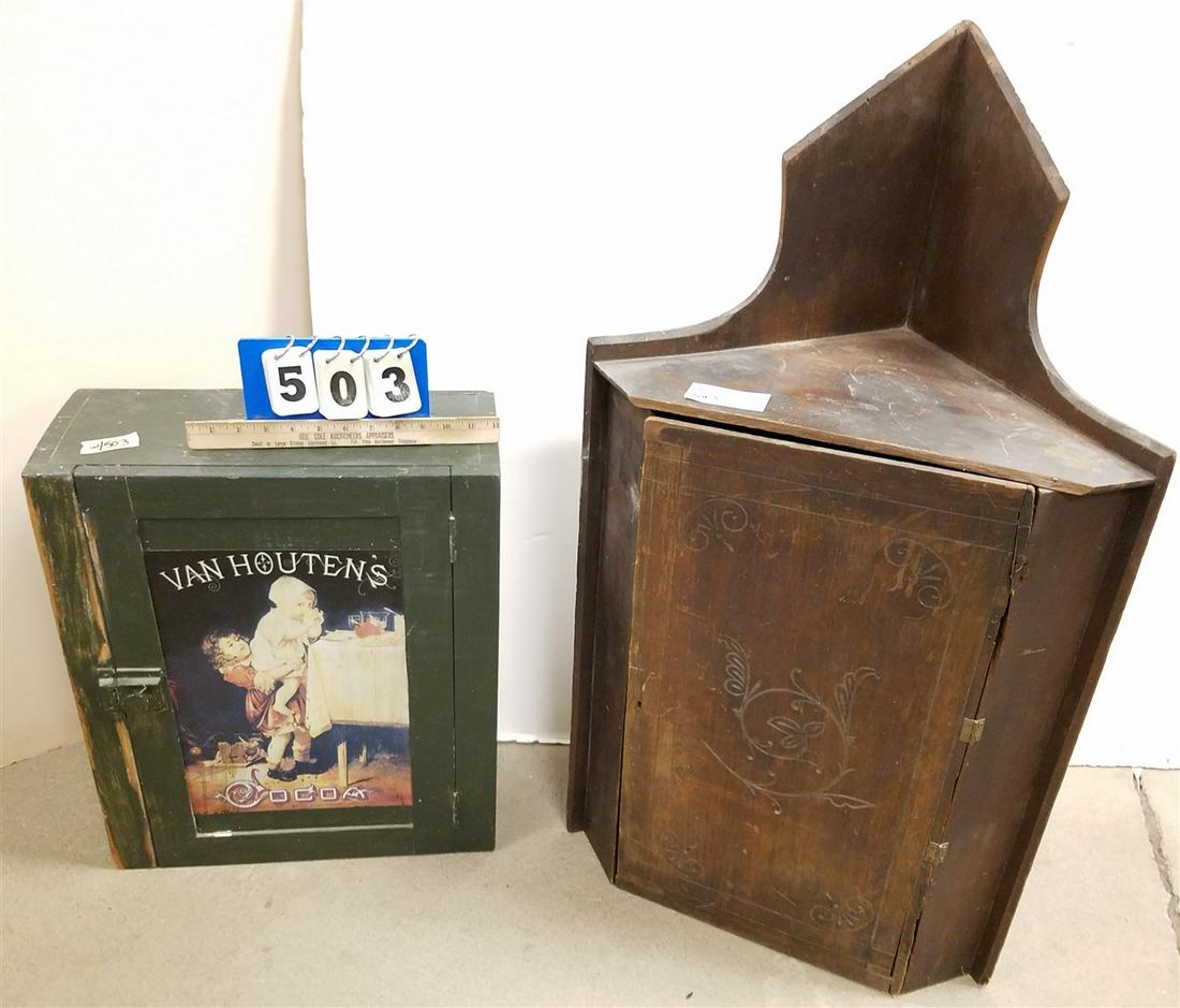 VICT. WALNUT CORNER WALL CABINET, 36"H X 20"W + SM. 1 (1 of 1)