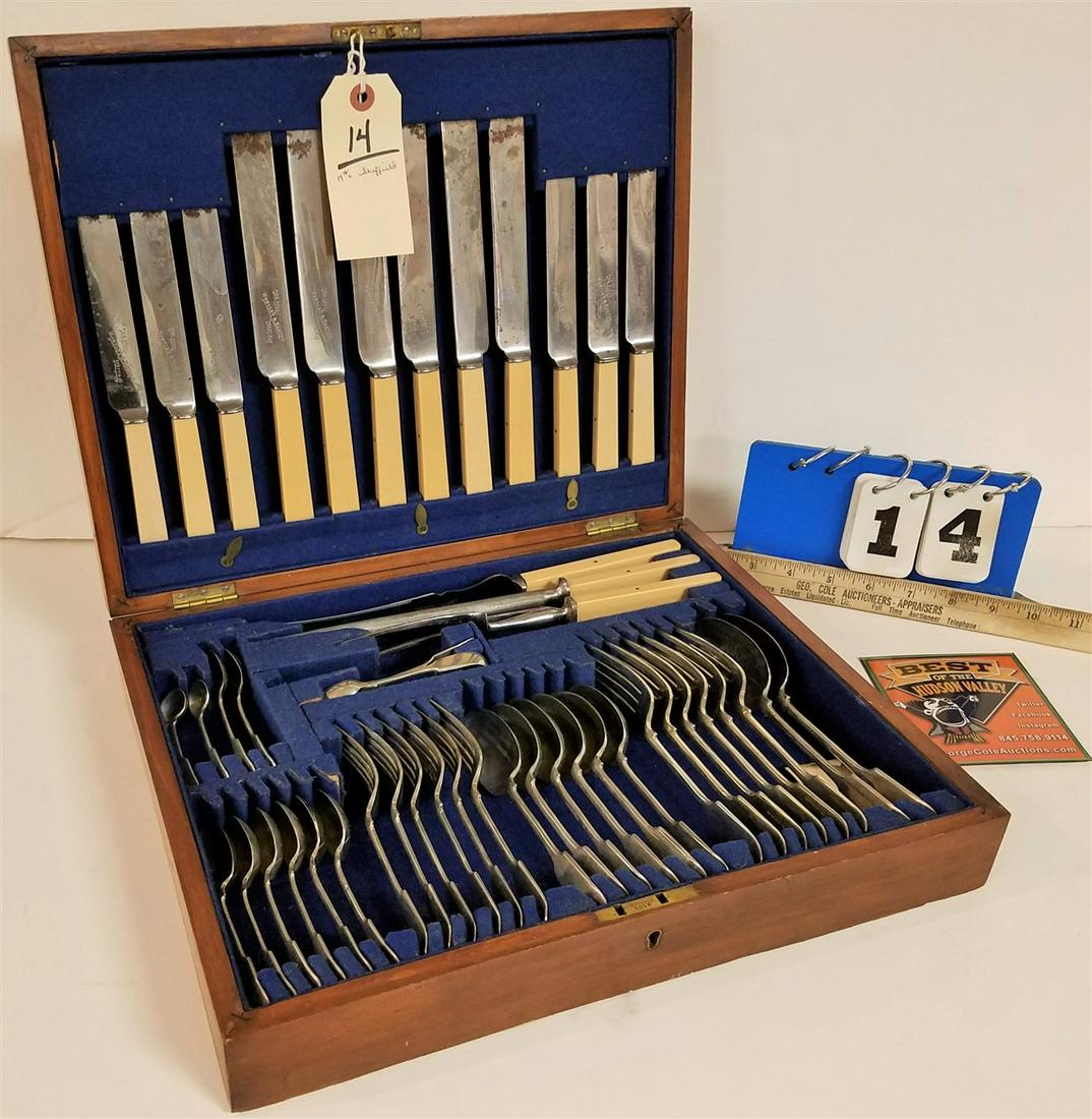 19th c. BX'D SET 47PC. SHEFFIELD BATHINA SILVER (1 of 3)