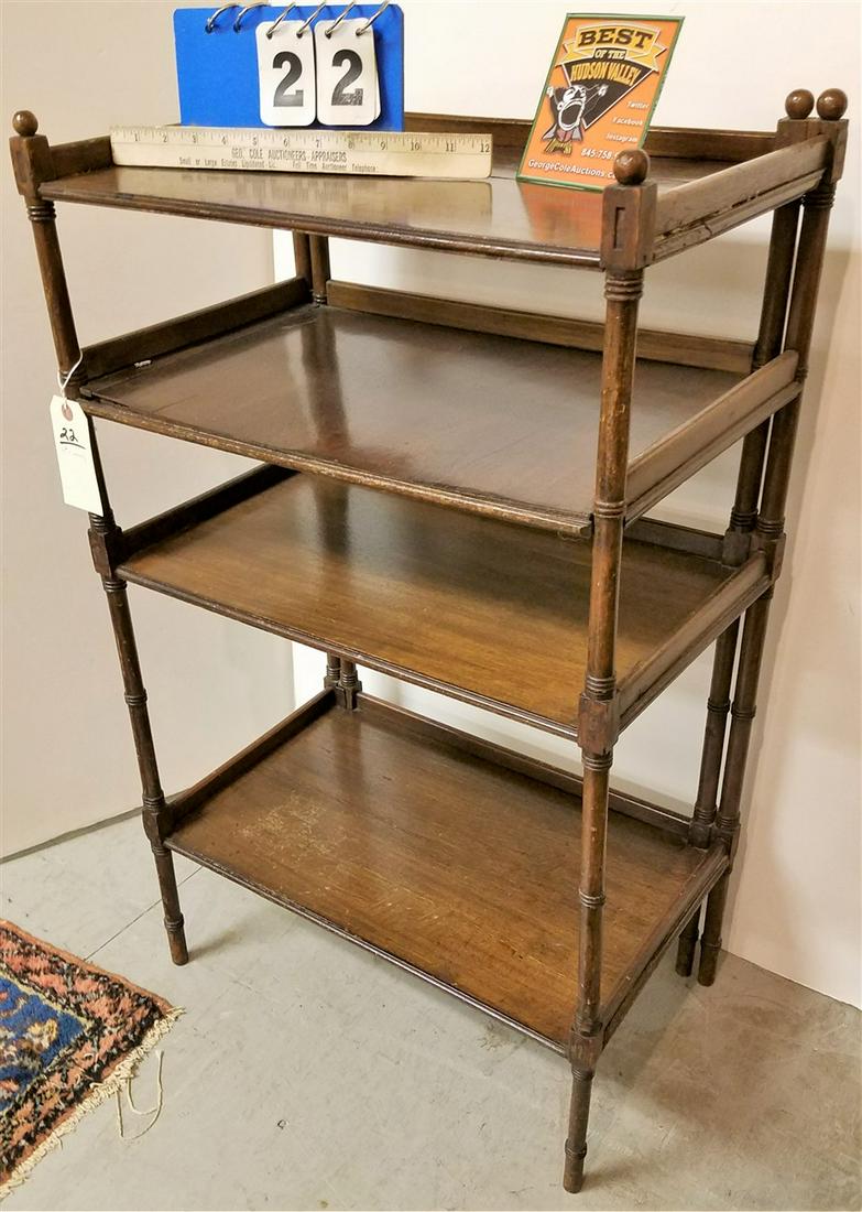 19th c. 4 TIER MAHOG. STAND, 33.25"H X 19.75"W X 12"D (1 of 2)