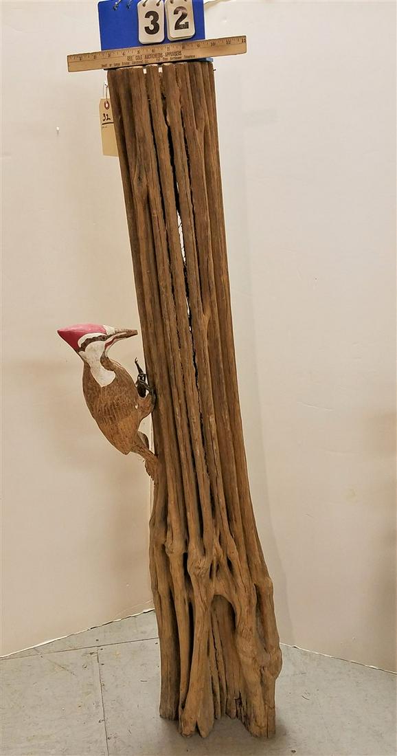FOLK ART TREE TRUNK FLOOR LAMP BASE W/ CARVED (1 of 2)