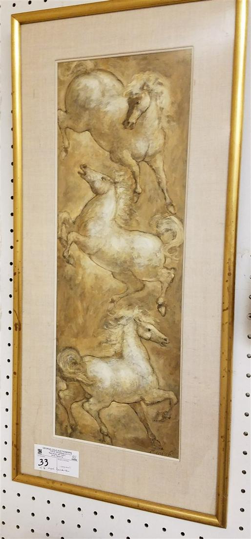 FRAMED O/B HORSES, SGND. (CHARLES) BURDICK, 21" X 7.25" (1 of 1)