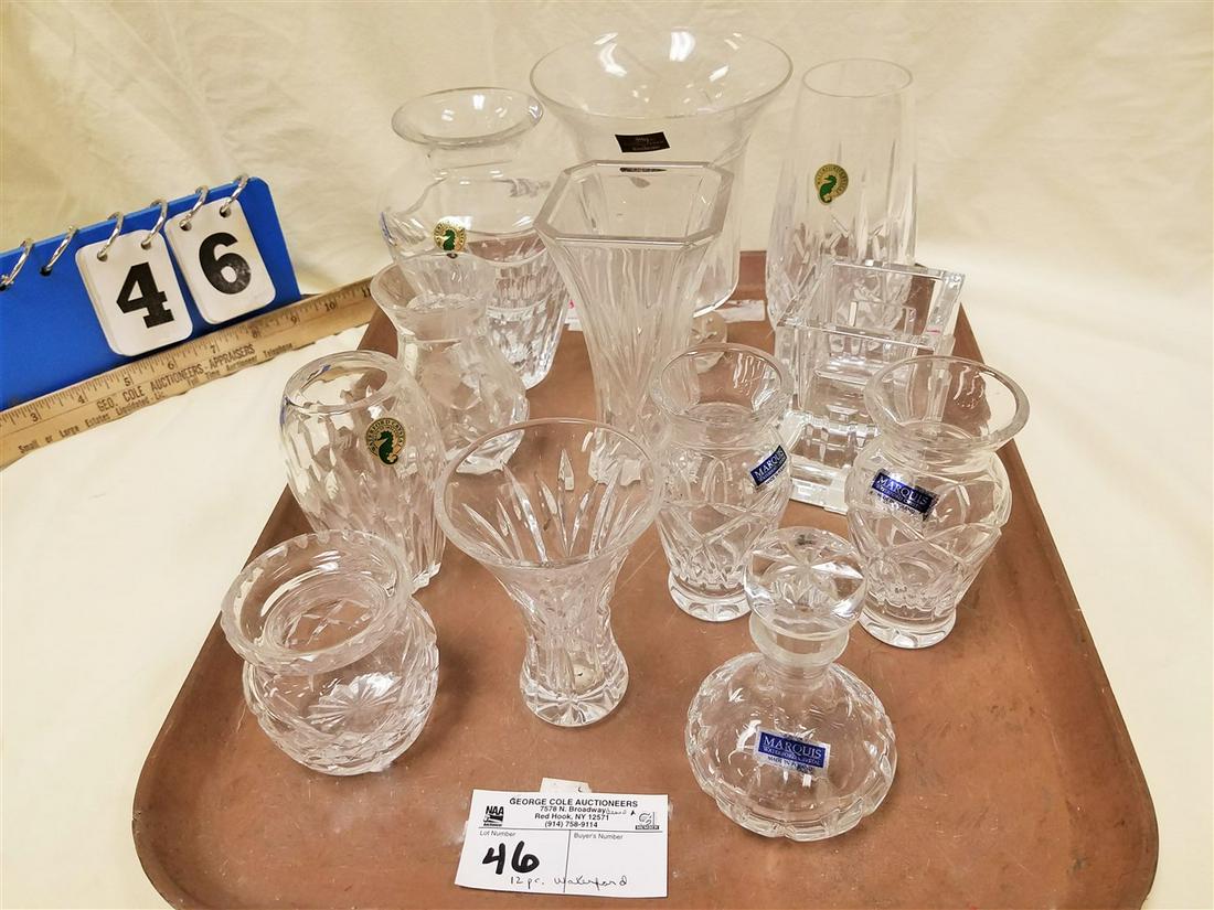 TRAY 12PC. WATERFORD VASES, ETC. (1 of 2)