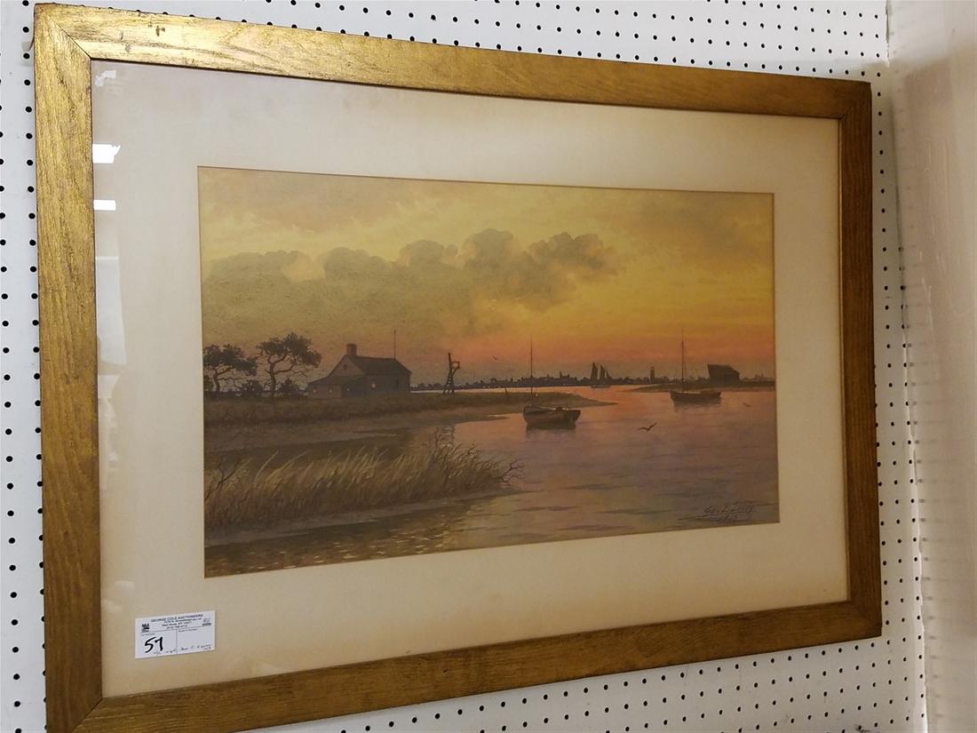 FRAMED W/C SUNSET LANDSCAPE, SGND. GEO E. ESSIO 1913, (1 of 2)