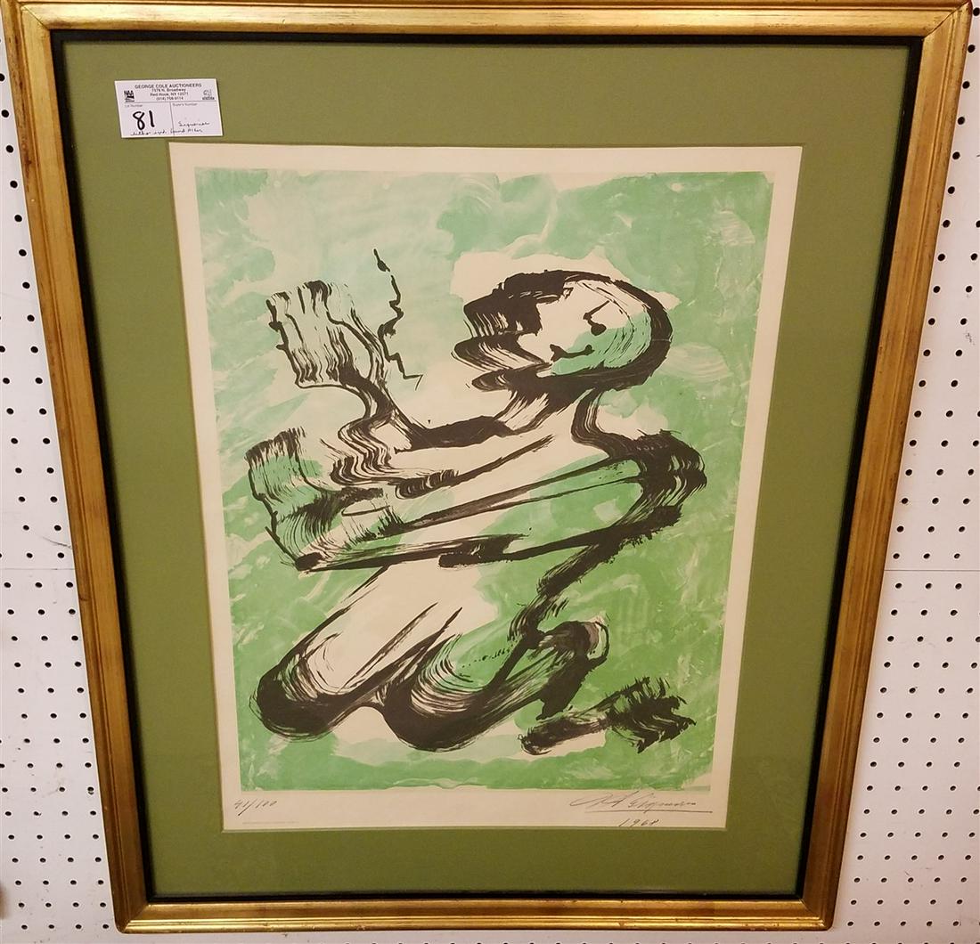 FRAMED LITHO, PENCIL SGND. DAVID ALFAR SIGUERIOS 1968, (1 of 1)