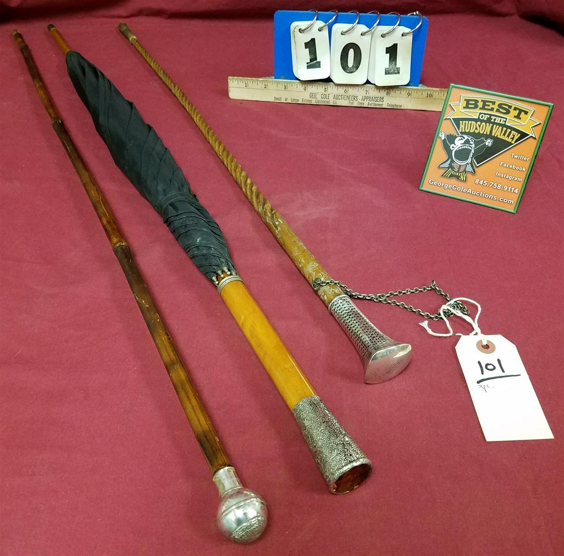 LOT 2 STERL. HANDLED CANES, + 1 SILVER PLATED HANDLED (1 of 4)