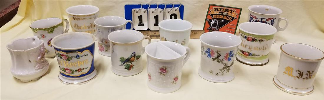 TRAY W/ 12 VINTAGE SHAVING MUGS (1 of 2)