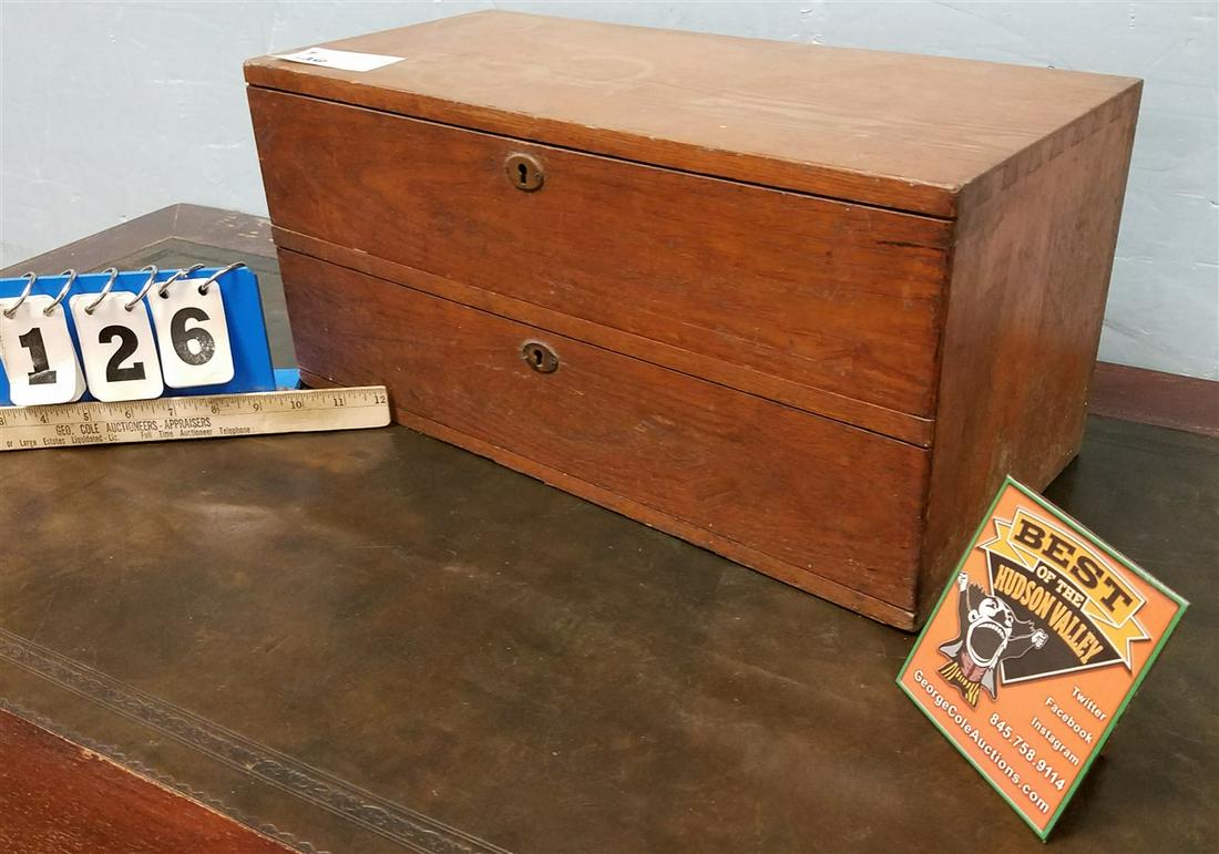 OAK 2 DRAWER CHEST 8.5"H 18"W X8.5"D W/ COSTUME JEWELRY (1 of 3)