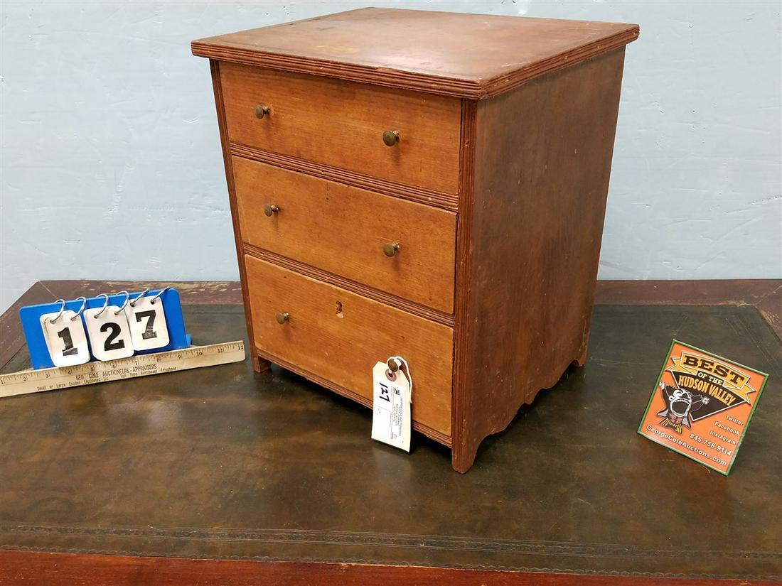 19TH C 3 DRAWER CHEST 15.5"H 13.5"W X10.75"D (1 of 3)
