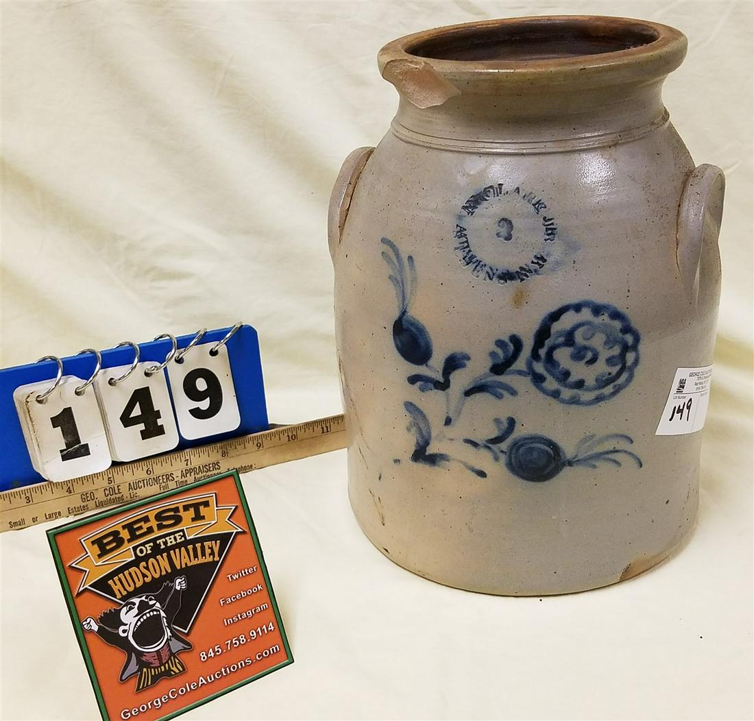2 GAL BLUE DECORATED CROCK W/ LID CLARK JR. ATHENS N.Y. (1 of 4)