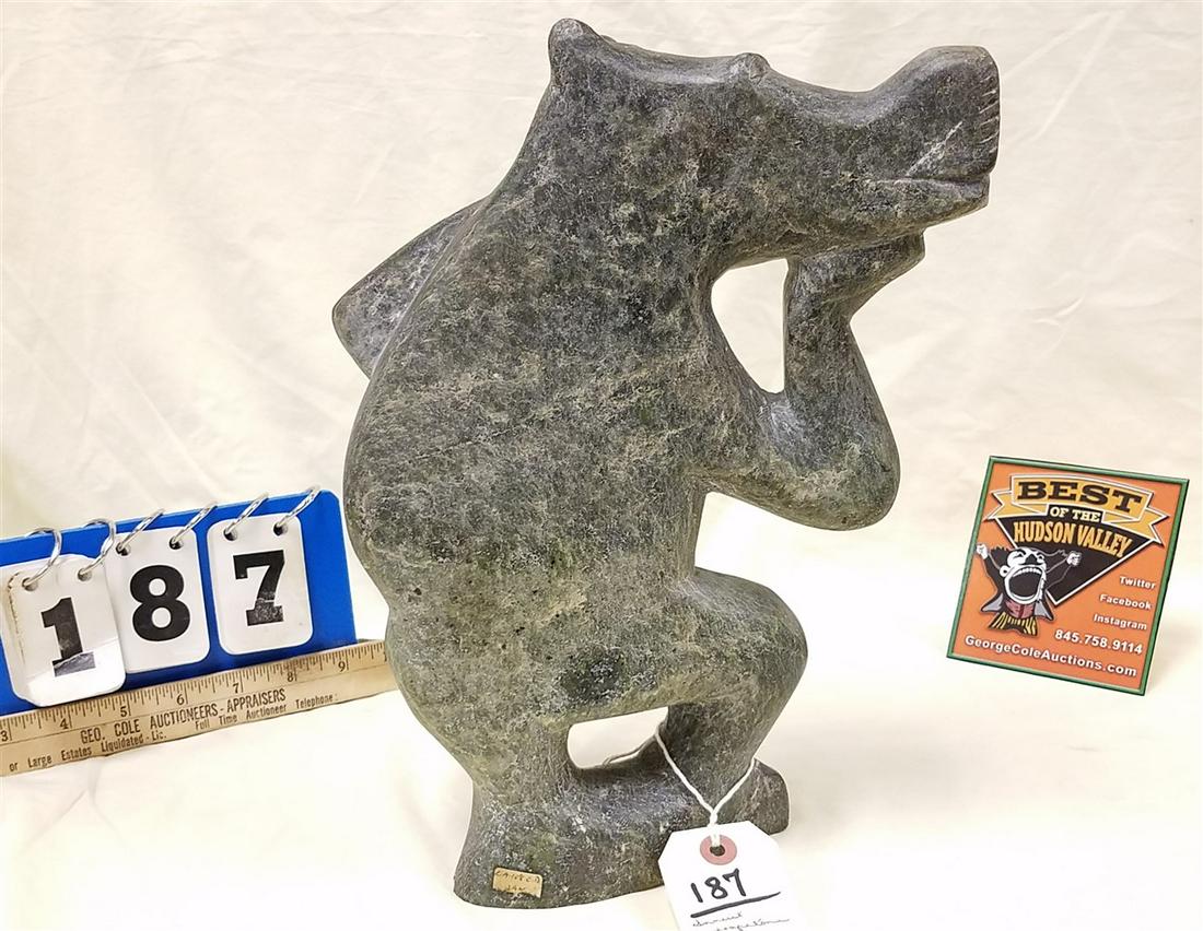 INUIT SOAPSTONE CARVING OF A BEAR 12.5"H X9.5"L (1 of 1)