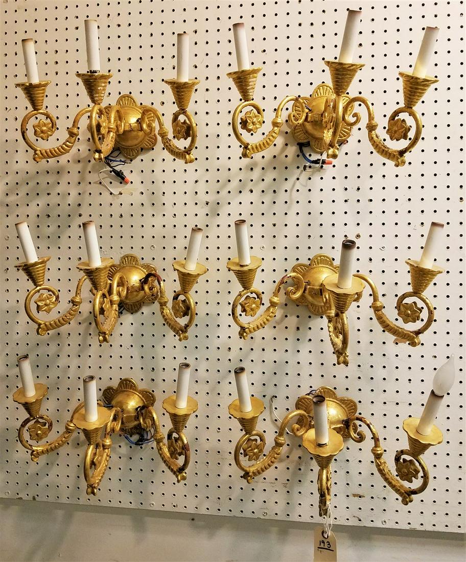 SET 6 GILTWOOD + METAL 2 ARM SCONCES, 9.5"H X 14"W (1 of 2)