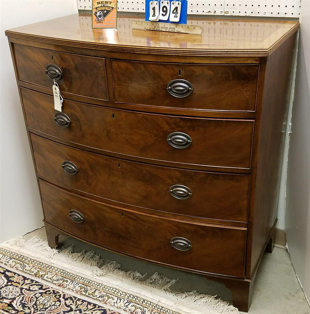 c.1820 HEPPLEWHITE MAHOG 5 DRAW BOW FRONT CHEST, (1 of 3)