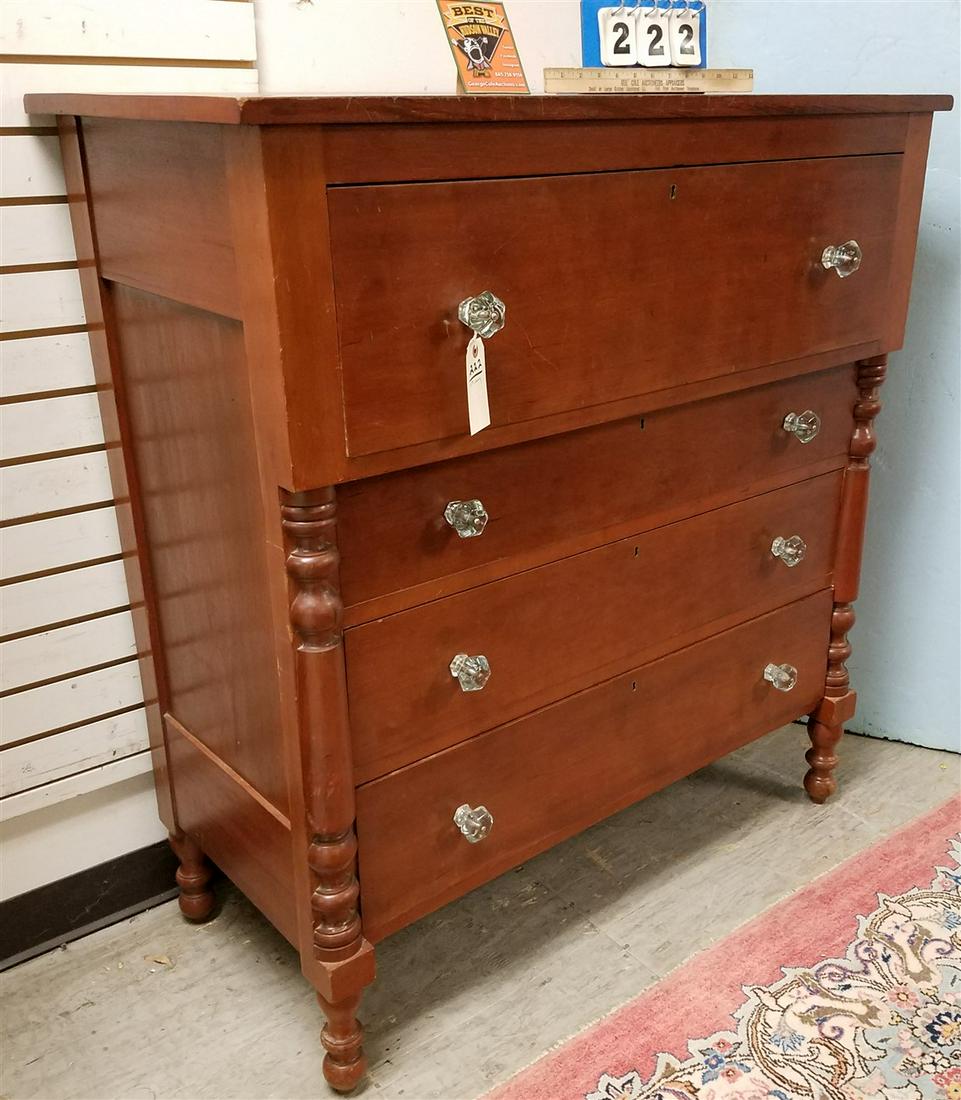 19th c. CHERRY 4 DRAWER CHEST, 45.5"H X 43"W X 20.5"D (1 of 2)