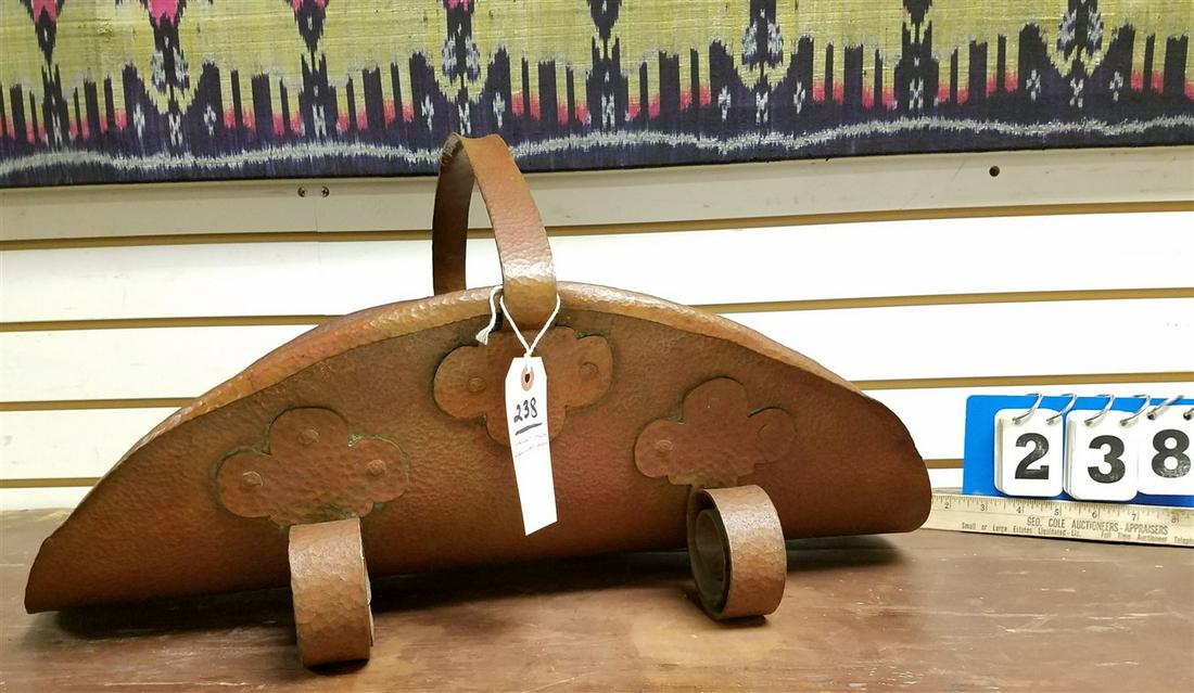 ARTS & CRAFTS HAMMERED COPPED LOG HOLDER, 12"H X 23.5"L (1 of 4)