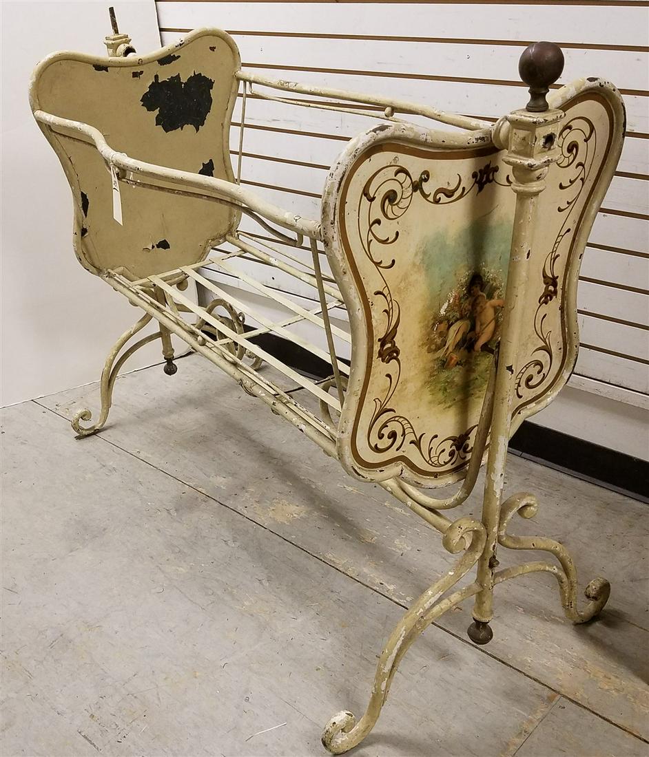 c.1900 WROUGHT CRADLE ON STAND, 42.5"H X 52.5"W X 24"D (1 of 3)
