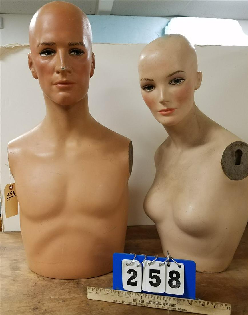 MANNEQUIN BUSTS-MALE + FEMALE, 27" + 24.5" (1 of 2)