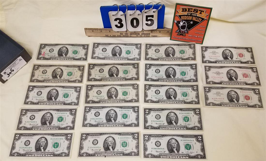 LOT 18 $2 BILLS- 2 US NOTES, 16 FEDERAL RESERVE NOTES (1 of 6)