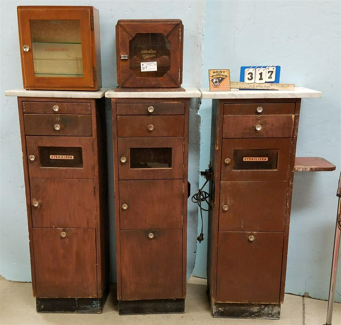 3 BARBER CABINETS W,MARBLE TOPS, 45"H X 14"W X 12"D, + (1 of 2)