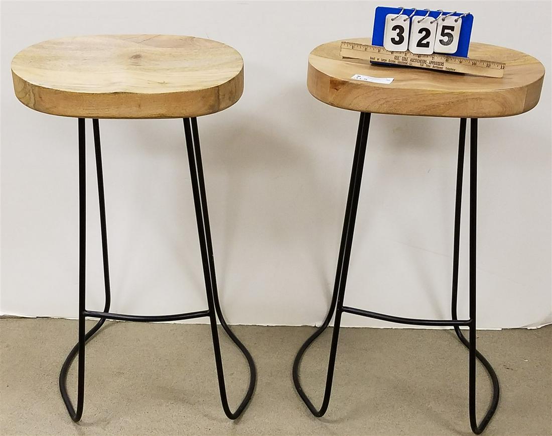 PR. WROUGHT BASE WOODEN SEAT COUNTER STOOLS, 29.5"H (1 of 1)